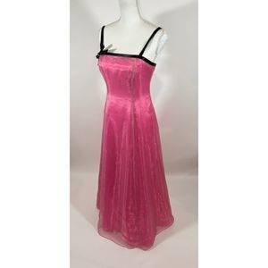 Niki Livas Zum Zum Pink with Black Trim Long Formal Dress Vintage Size 5-6 NWT